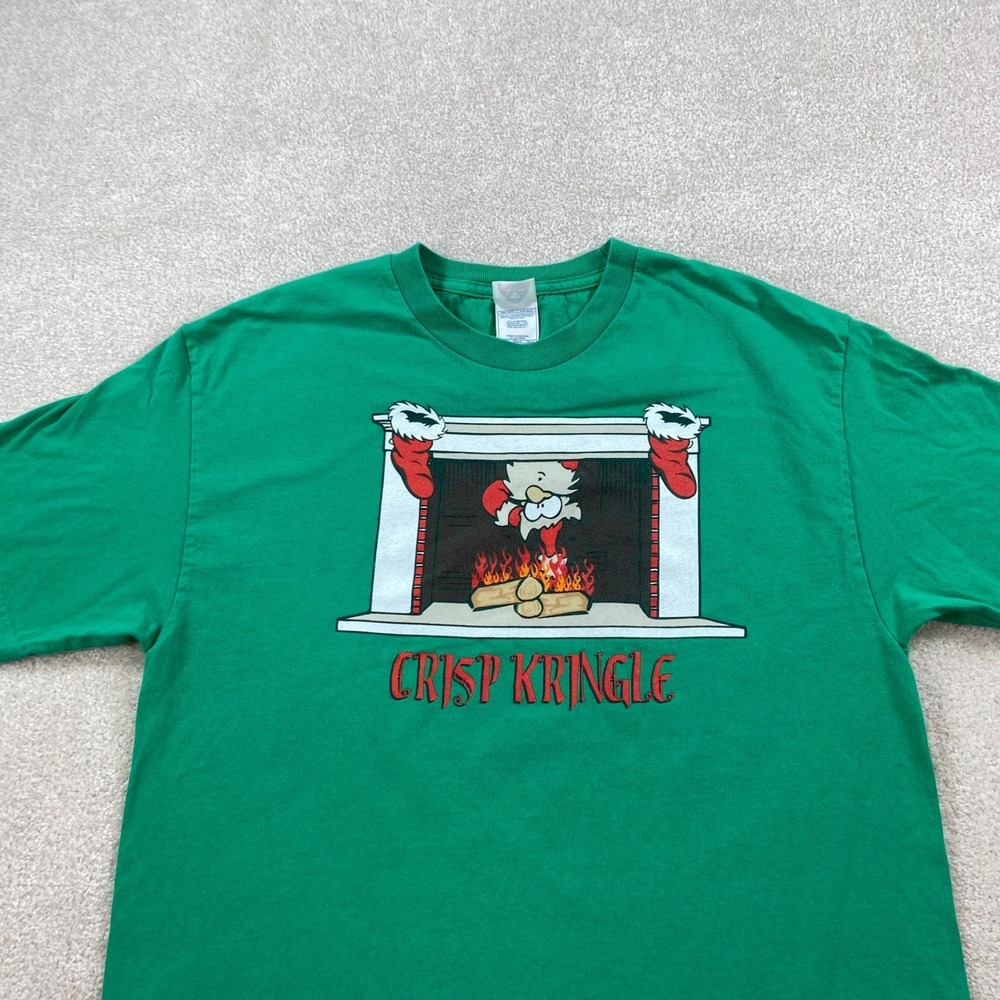 Crisp Kringle T Shirt Mens Large Green Funny Santa Christmas Graphic Tee